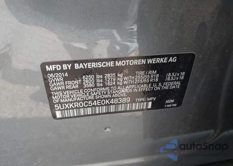 2014 BMW X5 xDrive35I from USA, damaged, VIN 5UXKR0C54E0K48389